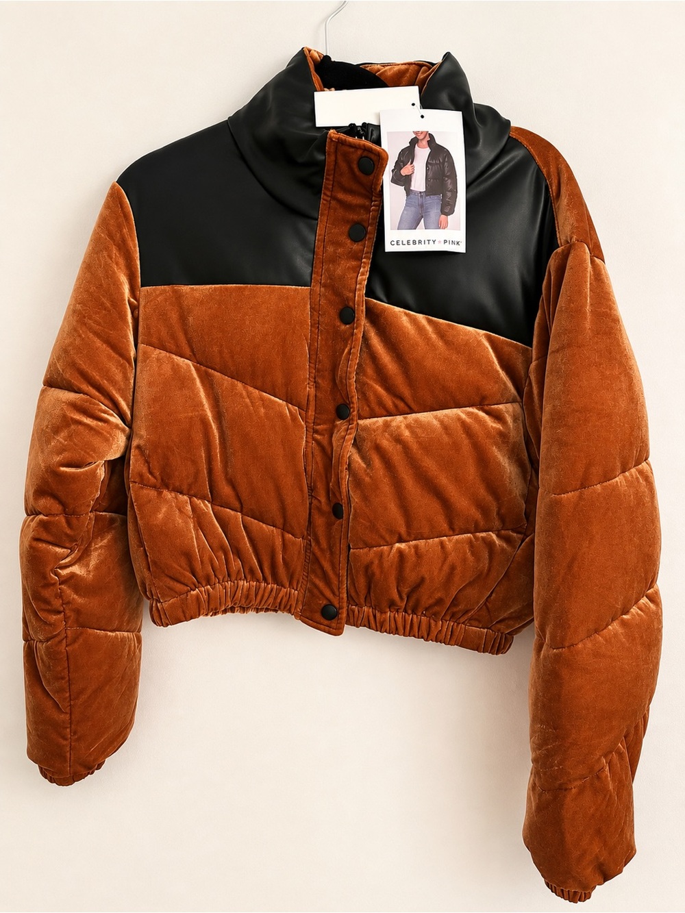 Celebrity NWT Rust Cropped Puffer Jacket Small - Picture 2 of 6